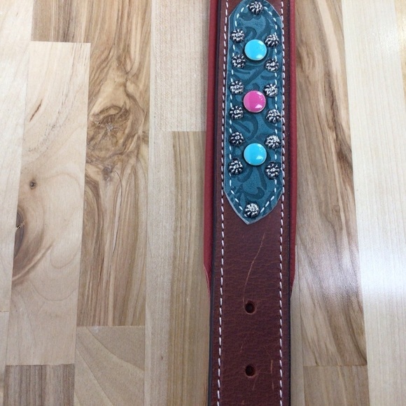 Mad Cow genuine leather jewelry dog collar handmade red pink turquoise studded - Picture 11 of 16